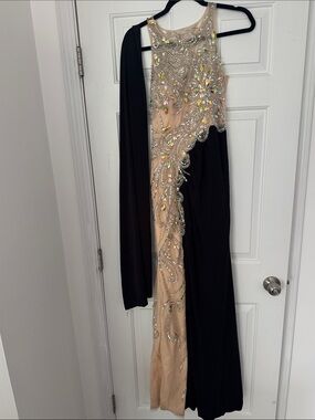 Beaded Black & Nude Dress with scarf (black on the left side)